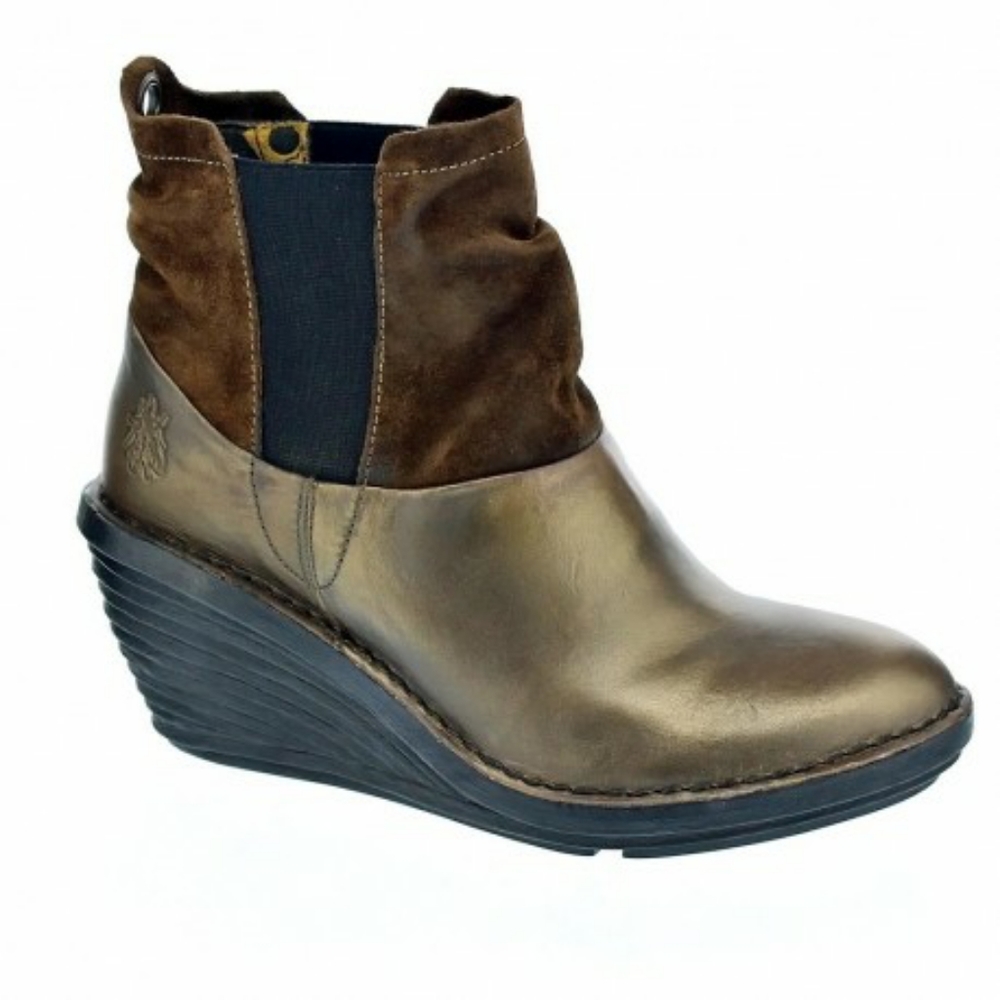 FLY London Sula Wedge Leather Brown Booties